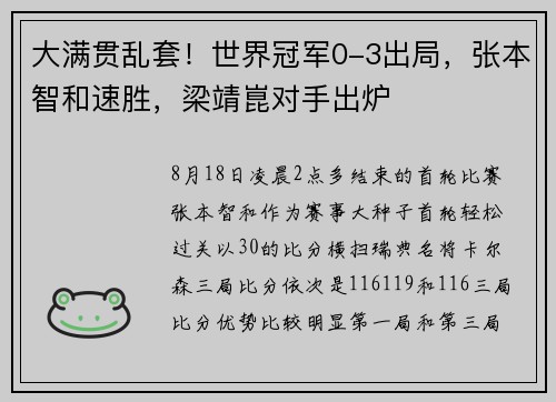 大满贯乱套！世界冠军0-3出局，张本智和速胜，梁靖崑对手出炉