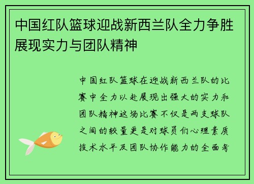中国红队篮球迎战新西兰队全力争胜展现实力与团队精神